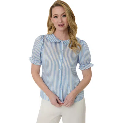 Smak Parlour 1960s Puff Sleeve Blouse In Blue