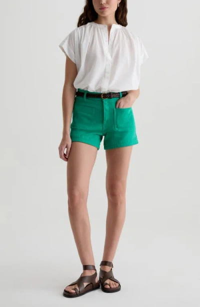 Ag Daisy Patch Pocket Denim Shorts In Green
