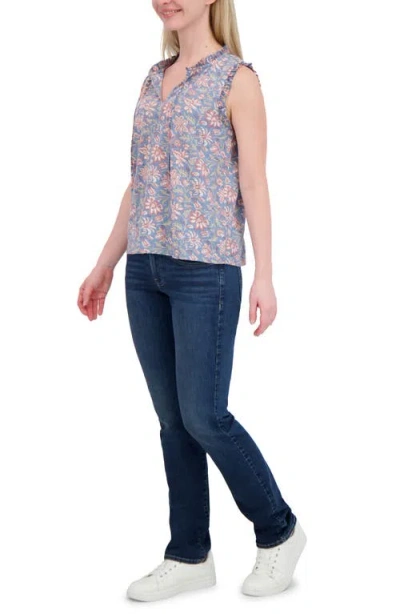 Lucky Brand Ruffle Split Neck Cotton Blend Tank