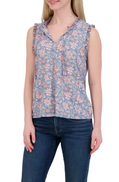Lucky Brand Ruffle Split Neck Cotton Blend Tank