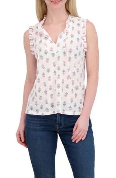 Lucky Brand Ruffle Split Neck Cotton Blend Tank
