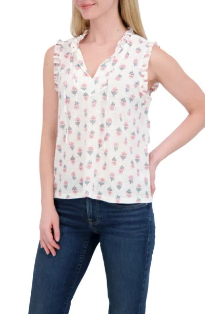 Lucky Brand Ruffle Split Neck Cotton Blend Tank