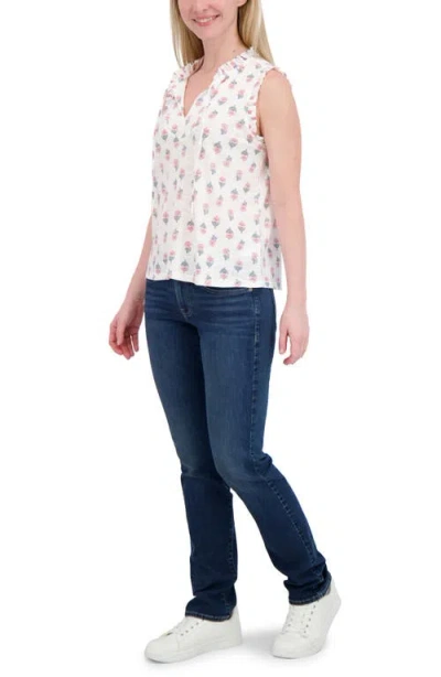 Lucky Brand Ruffle Split Neck Cotton Blend Tank