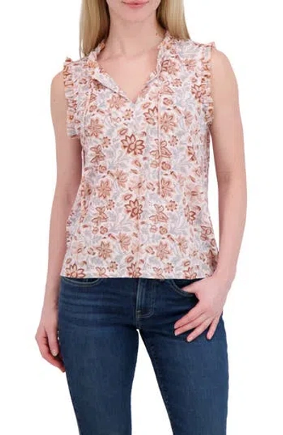 Lucky Brand Ruffle Split Neck Cotton Blend Tank