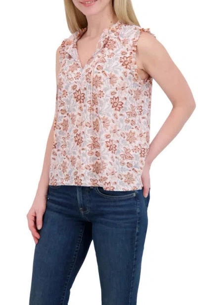 Lucky Brand Ruffle Split Neck Cotton Blend Tank