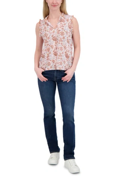 Lucky Brand Ruffle Split Neck Cotton Blend Tank