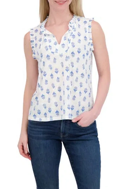 Lucky Brand Ruffle Split Neck Cotton Blend Tank