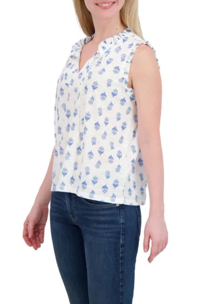 Lucky Brand Ruffle Split Neck Cotton Blend Tank