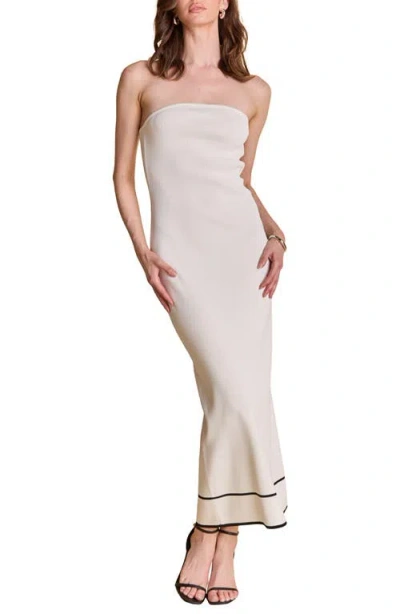 Endless Rose Contrast Stripe Strapless Knit Maxi Dress In Neutral