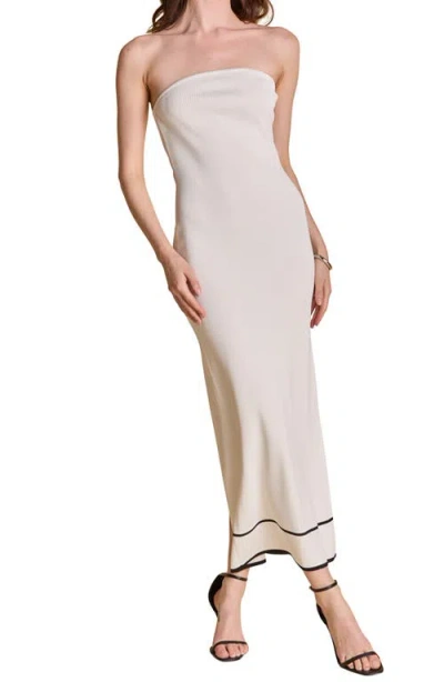 Endless Rose Contrast Stripe Strapless Knit Maxi Dress In Neutral