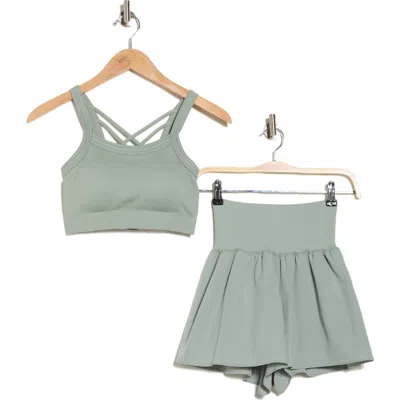 Yogalicious Claire Strappy Seamless Rib Knit Sports Bra & Skirt Set