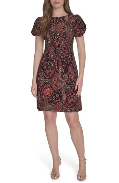 Tommy Hilfiger Paisley Twist Sleeve Minidress In Burgundy