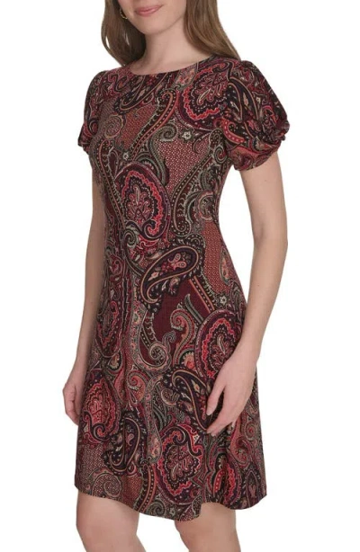 Tommy Hilfiger Paisley Twist Sleeve Minidress In Burgundy