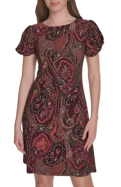 Tommy Hilfiger Paisley Twist Sleeve Minidress In Burgundy