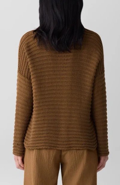 Eileen Fisher Crewneck Oversize Organic Cotton Sweater In Brown