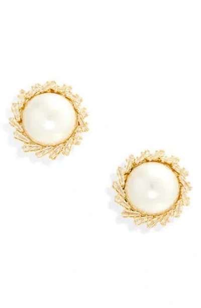 Tasha Faux Pearl & Cubic Zirconia Button Stud Earrings