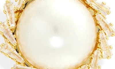 Tasha Faux Pearl & Cubic Zirconia Button Stud Earrings
