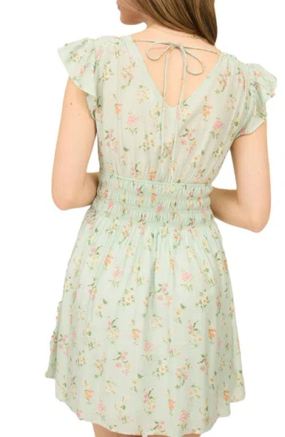 Blu Pepper Flutter Sleeve Smocked Waist Minidress In Green