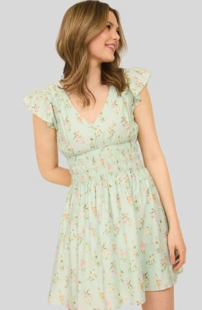 Blu Pepper Flutter Sleeve Smocked Waist Minidress In Green