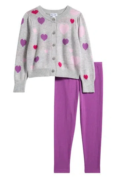 Splendid Girl's Tossed Heart Sweater & Leggings Set In Purple