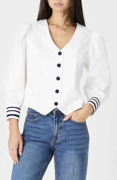 French Connection V-neck Stripe Cuffs Long Sleeve Button-up Top