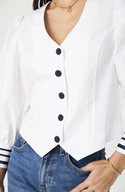 French Connection V-neck Stripe Cuffs Long Sleeve Button-up Top