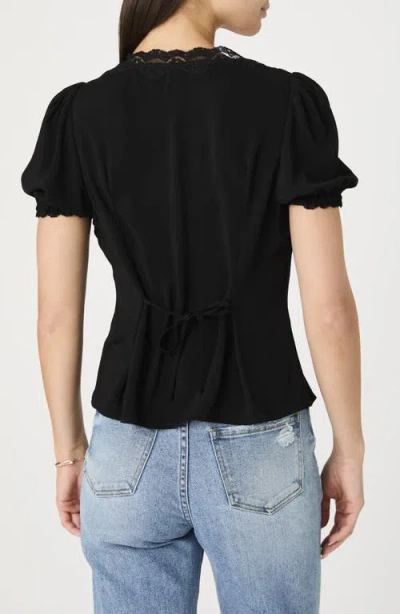 French Connection Lace Trim Puff Sleeve Button Front Peplum Top