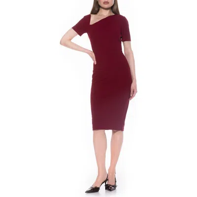 Alexia Admor Skylar Asymmetric Neck Short Sleeve Midi Dress