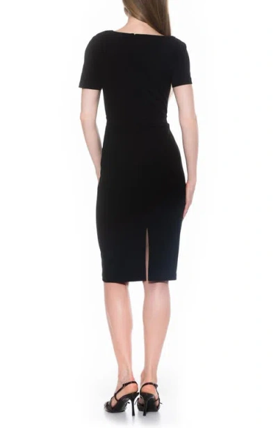 Alexia Admor Skylar Asymmetric Neck Short Sleeve Midi Dress In Black