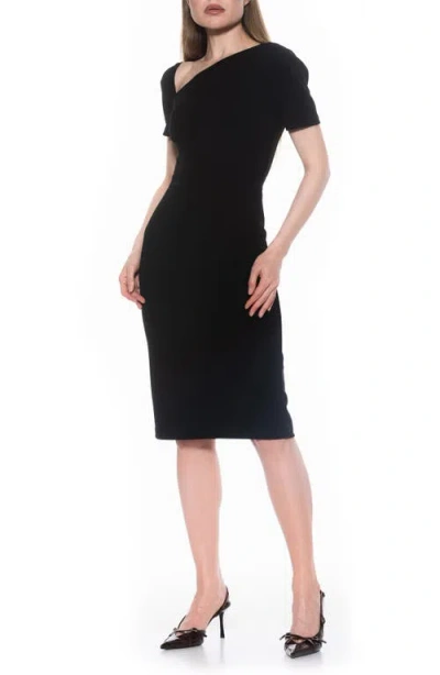 Alexia Admor Skylar Asymmetric Neck Short Sleeve Midi Dress In Black