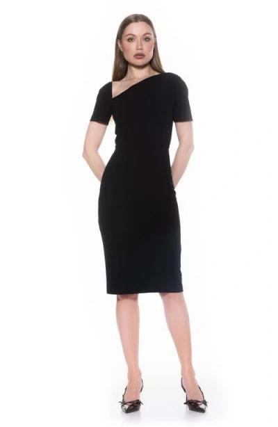 Alexia Admor Skylar Asymmetric Neck Short Sleeve Midi Dress In Black