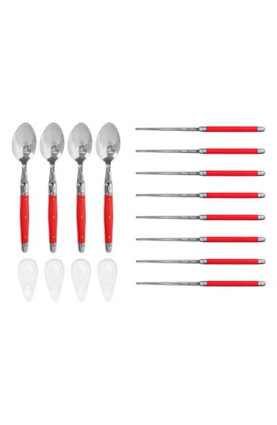 French Home 12-piece Laguiole Spoons, Chopsticks & Ceramic Rest Set In Red
