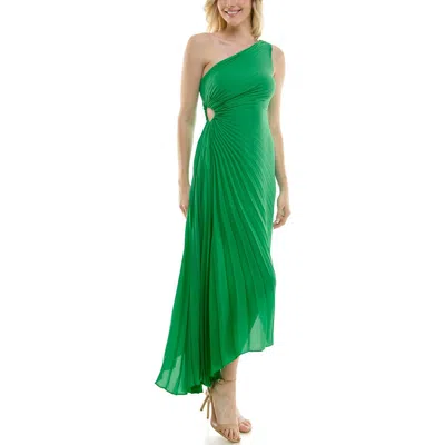 Nicole Miller One Shoulder Pleat Midi Dress
