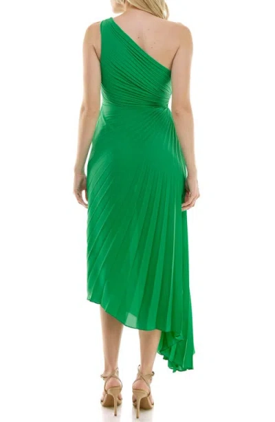 Nicole Miller One Shoulder Pleat Midi Dress