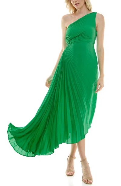 Nicole Miller One Shoulder Pleat Midi Dress