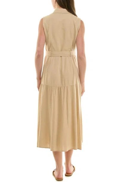 Nicole Miller Sleeveless Belted Linen Shirtdress In Green