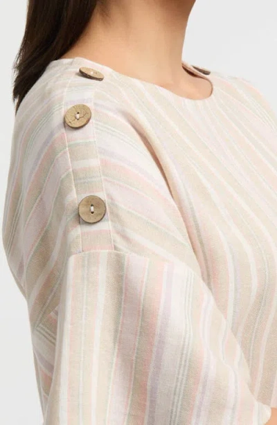 Ellen Tracy Round Neck Button Detail Linen Blend Top
