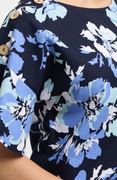 Ellen Tracy Round Neck Button Detail Linen Blend Top