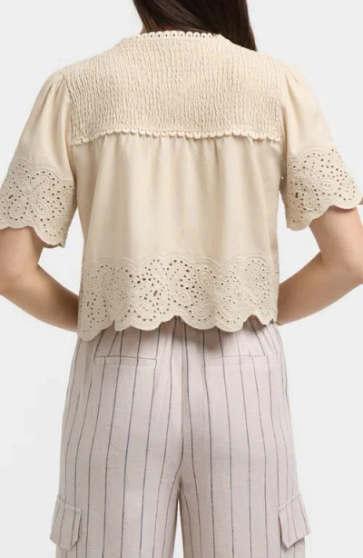 Ellen Tracy Embroidered Eyelet Short Sleeve Popover Top