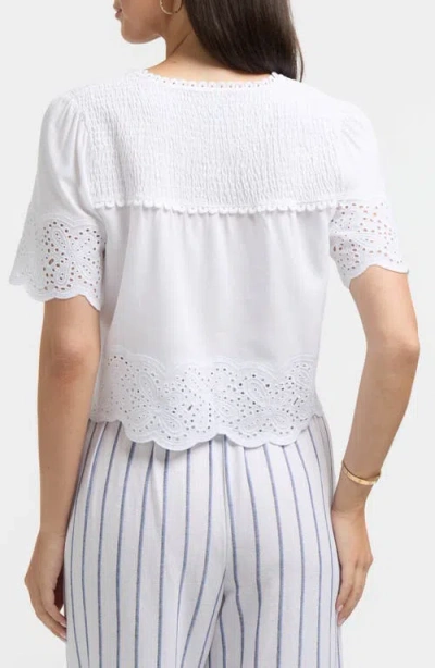Ellen Tracy Embroidered Eyelet Short Sleeve Popover Top