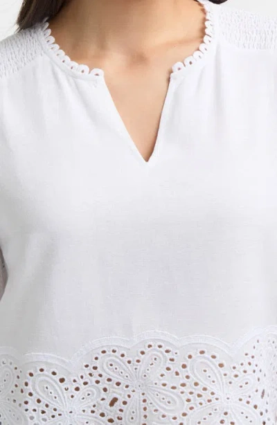 Ellen Tracy Embroidered Eyelet Short Sleeve Popover Top