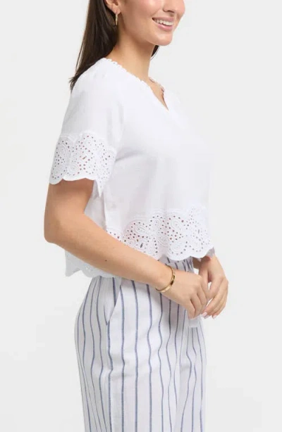 Ellen Tracy Embroidered Eyelet Short Sleeve Popover Top