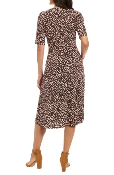 London Times Short Sleeve Inset Waist Fit & Flare Midi Dress