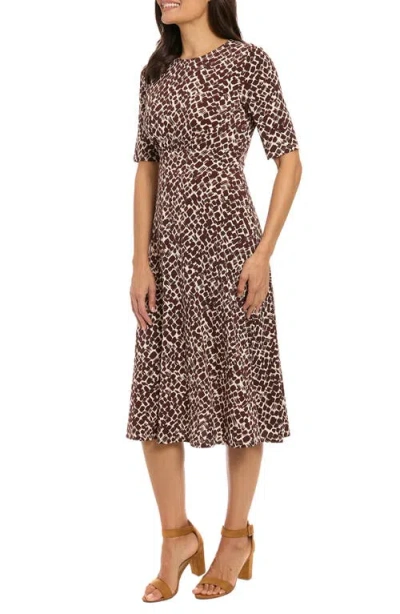 London Times Short Sleeve Inset Waist Fit & Flare Midi Dress