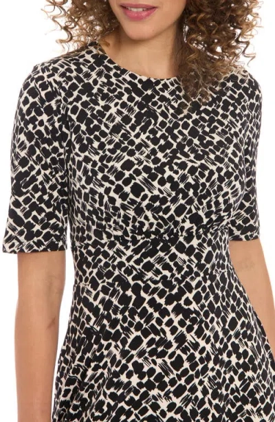 London Times Short Sleeve Inset Waist Fit & Flare Midi Dress
