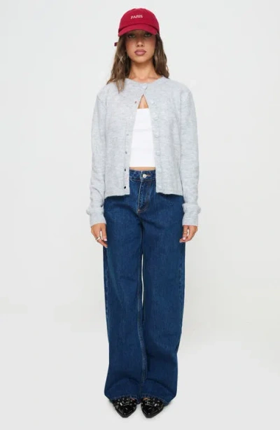 Princess Polly Denmark Crewneck Cardigan In Gray