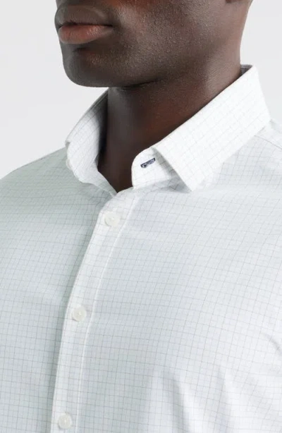 Mizzen + Main Mizzen+main Leeward Trim Fit Microcheck No Tuck Performance Button-up Shirt In White