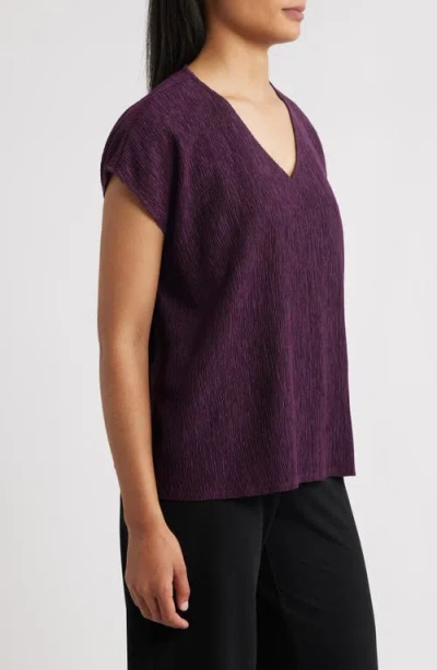 Eileen Fisher Crinkled V-neck Boxy Top In Purple