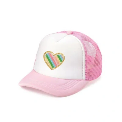 Sweet Wink Rainbow Heart Patch Trucker Hat In Pink