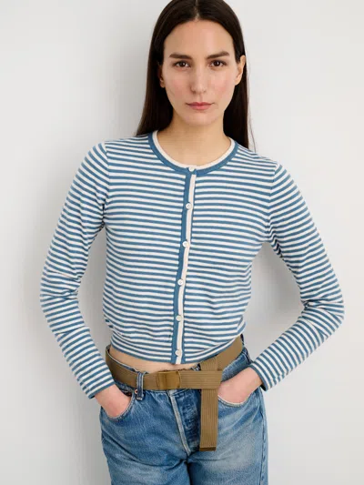 Alex Mill Albertina Striped Cotton Cardigan In French Blue/white